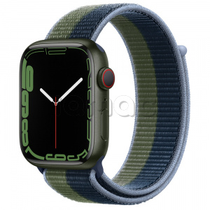 Купить Apple Watch Series 7 // 45мм GPS + Cellular // Корпус из алюминия зеленого цвета, спортивный браслет цвета «синий омут/зелёный мох»