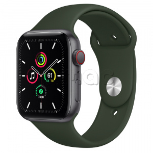 Купить Apple Watch SE // 44мм GPS + Cellular // Корпус из алюминия цвета «серый космос», спортивный ремешок цвета «Кипрский зелёный» (2020)
