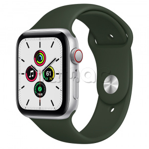 Купить Apple Watch SE // 44мм GPS + Cellular // Корпус из алюминия серебристого цвета, спортивный ремешок цвета «Кипрский зелёный» (2020)