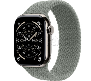 Купить Apple Watch Series 11 // 42мм GPS+Cellular // Корпус из титана нейтрального цвета, плетеный монобраслет серо-зеленого цвета