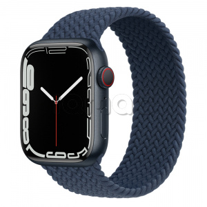 Купить Apple Watch Series 7 // 45мм GPS + Cellular // Корпус из алюминия цвета «тёмная ночь», плетёный монобраслет цвета «синий омут»