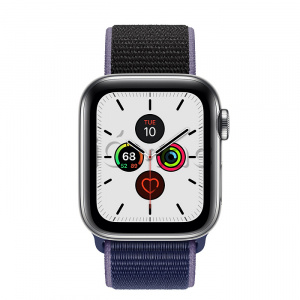 Купить Apple Watch Series 5 // 40мм GPS + Cellular // Корпус из нержавеющей стали, спортивный браслет тёмно-синего цвета