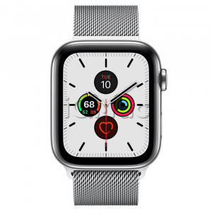 Apple Watch Series 5 // 44мм GPS + Cellular // Корпус из нержавеющей стали, миланский сетчатый браслет серебристого цвета
