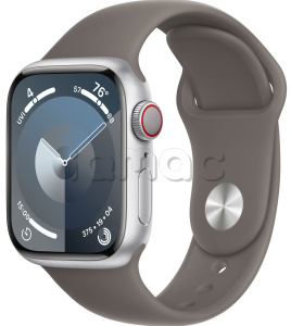 Купить Apple Watch Series 9 // 45мм GPS+Cellular // Корпус из алюминия серебристого цвета, спортивный ремешок цвета "глина"
