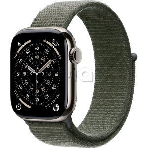 Купить Apple Watch Series 11 // 46мм GPS+Cellular // Корпус из титана натурального цвета, спортивный браслет цвета "зеленый лес"