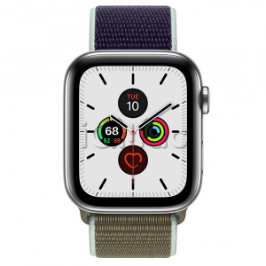 Apple Watch Series 5 // 44мм GPS + Cellular // Корпус из нержавеющей стали, спортивный браслет цвета «лесной хаки»