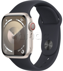 Купить Apple Watch Series 9 // 45мм GPS+Cellular // Корпус из алюминия цвета "сияющая звезда", спортивный ремешок цвета "темная ночь"