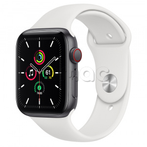 Купить Apple Watch SE // 44мм GPS + Cellular // Корпус из алюминия цвета «серый космос», спортивный ремешок белого цвета (2020)