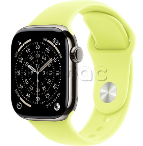 Купить Apple Watch Series 11 // 46мм GPS+Cellular // Корпус из титана натурального цвета, спортивный ремешок цвета "неоновый желтый"