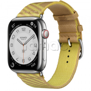 Купить Apple Watch Series 7 Hermès // 45мм GPS + Cellular // Корпус из нержавеющей стали серебристого цвета, ремешок Hermès Simple Tour Jumping цвета Kraft/Lime