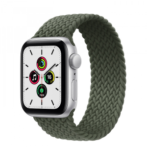 Apple Watch SE // 40мм GPS // Корпус из алюминия серебристого цвета, плетёный монобраслет цвета «Зелёные холмы» (2020)