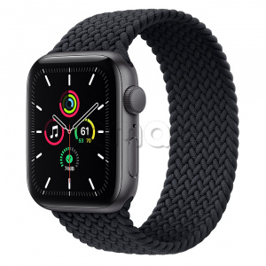 Купить Apple Watch SE // 44мм GPS // Корпус из алюминия цвета «серый космос», плетёный монобраслет угольного цвета (2020)
