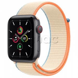 Купить Apple Watch SE // 44мм GPS + Cellular // Корпус из алюминия цвета «серый космос», cпортивный браслет кремового цвета (2020)