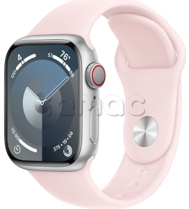 Купить Apple Watch Series 9 // 45мм GPS+Cellular // Корпус из алюминия серебристого цвета, спортивный ремешок светло-розового цвета