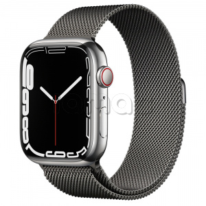 Купить Apple Watch Series 7 // 45мм GPS + Cellular // Корпус из нержавеющей стали серебристого цвета, миланский сетчатый браслет графитового цвета