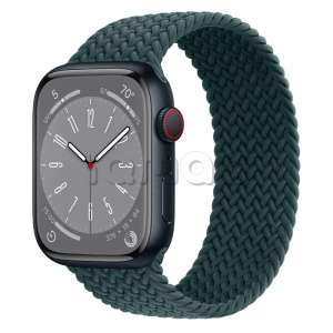 Купить Apple Watch Series 8 // 45мм GPS + Cellular // Корпус из алюминия цвета "темная ночь", плетёный монобраслет цвета "тропический лес"