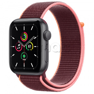 Купить Apple Watch SE // 44мм GPS // Корпус из алюминия цвета «серый космос», спортивный браслет сливового цвета (2020)