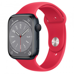 Apple Watch Series 8 // 45мм GPS // Корпус из алюминия цвета "темная ночь", спортивный ремешок цвета (PRODUCT)RED