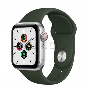 Купить Apple Watch SE // 40мм GPS + Cellular // Корпус из алюминия серебристого цвета, спортивный ремешок цвета «Кипрский зелёный» (2020)