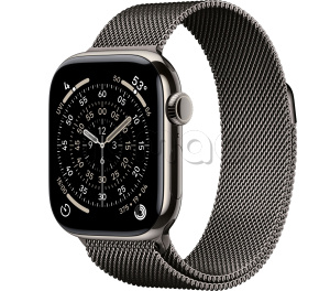 Купить Apple Watch Series 11 // 42мм GPS+Cellular // Корпус из титана натурального цвета, миланский сетчатый браслет сланцевого цвета
