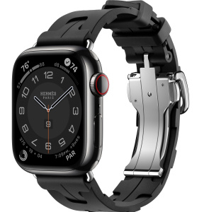 Apple Watch Series 9 Hermès // 41мм GPS+Cellular // Корпус из нержавеющей стали цвета "черный космос", ремешок Kilim Single Tour цвета Noir с раскладывающейся застёжкой (Deployment Buckle)