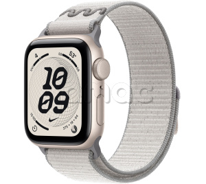 Купить Apple Watch SE 3 // 40мм GPS // Корпус из алюминия цвета "сияющая звезда", спортивный браслет Nike цвета "завуалированный серый" (2025)