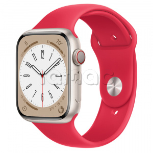 Купить Apple Watch Series 8 // 45мм GPS + Cellular // Корпус из алюминия цвета "сияющая звезда", спортивный ремешок цвета (PRODUCT)RED