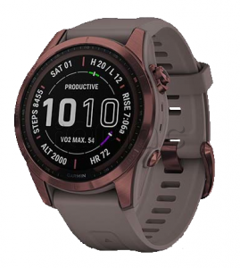 Купить Мультиспортивные часы Garmin Fenix 7S (42mm) Sapphire Solar, титановый темно-бронзовый корпус, сланцево-серый силиконовый ремешок