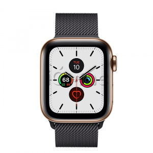 Купить Apple Watch Series 5 // 40мм GPS + Cellular // Корпус из нержавеющей стали золотого цвета, миланский сетчатый браслет цвета «чёрный космос»