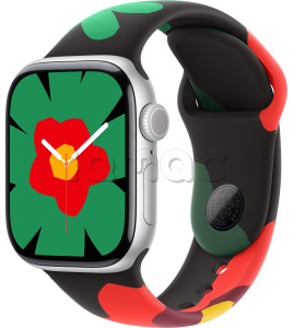 Купить Apple Watch Series 10 // 46мм GPS // Корпус из алюминия серебристого цвета, спортивный ремешок цвета Black Unity-Unity Bloom