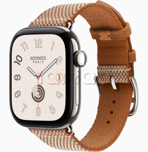 Купить Apple Watch Hermès Series 12 // 46мм GPS+Cellular // Корпус из титана серебристого цвета, ремешок Toile H Single Tour цвета Gold/Écru