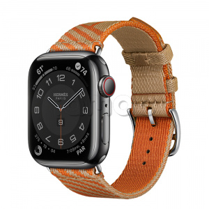 Купить Apple Watch Series 7 Hermès // 41мм GPS + Cellular // Корпус из нержавеющей стали цвета «черный космос», ремешок Hermès Simple Tour Jumping цвета Kraft/Orange