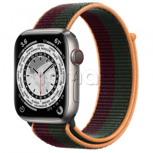 Купить Apple Watch Series 7 // 45мм GPS + Cellular // Корпус из титана, спортивный браслет цвета «тёмная вишня/зелёный лес»