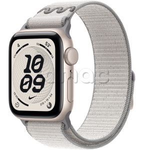 Купить Apple Watch SE 3 // 44мм GPS // Корпус из алюминия цвета "сияющая звезда", спортивный браслет Nike цвета "завуалированный серый" (2025)