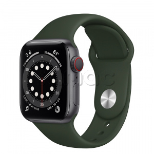 Купить Apple Watch Series 6 // 40мм GPS + Cellular // Корпус из алюминия цвета "серый космос", спортивный ремешок цвета «Кипрский зелёный»