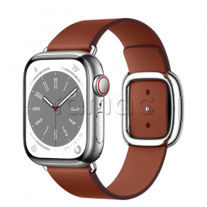 Купить Apple Watch Series 8 // 41мм GPS + Cellular // Корпус из нержавеющей стали серебристого цвета, ремешок темно-коричневого цвета с современной пряжкой (Modern Buckle), размер ремешка М