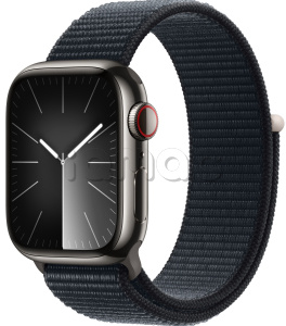 Купить Apple Watch Series 9 // 45мм GPS+Cellular // Корпус из нержавеющей стали графитового цвета, спортивный браслет цвета "темная ночь"