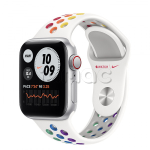 Купить Apple Watch SE // 40мм GPS + Cellular // Корпус из алюминия серебристого цвета, спортивный ремешок Nike радужного цвета (2020)