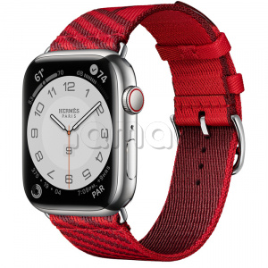 Купить Apple Watch Series 7 Hermès // 45мм GPS + Cellular // Корпус из нержавеющей стали серебристого цвета, ремешок Hermès Simple Tour Jumping цвета Rouge de Cœur/Rouge H