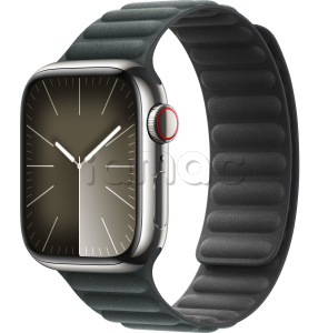 Купить Apple Watch Series 9 // 41мм GPS+Cellular // Корпус из нержавеющей стали серебристого цвета, браслет цвета "вечнозеленый", размер S/M