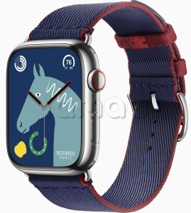 Купить Apple Watch Series 9 Hermès // 45мм GPS+Cellular // Корпус из нержавеющей стали серебристого цвета, ремешок Twill Jump Single Tour цвета Navy/Rouge H