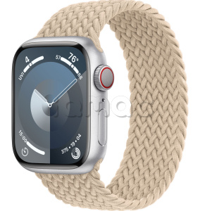 Купить Apple Watch Series 9 // 41мм GPS+Cellular // Корпус из алюминия серебристого  цвета, плетёный монобраслет бежевого цвета