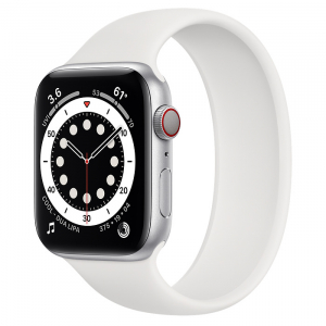 Apple Watch Series 6 // 44мм GPS + Cellular // Корпус из алюминия серебристого цвета, монобраслет белого цвета