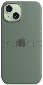 Силиконовый чехол MagSafe для iPhone 15, цвет "зеленый кипарис"
