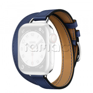 40мм Ремешок Hermès Double Tour Attelage из кожи Swift цвета Bleu Saphir для Apple Watch