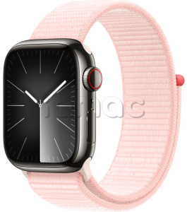 Купить Apple Watch Series 9 // 45мм GPS+Cellular // Корпус из нержавеющей стали графитового цвета, спортивный браслет светло-розового цвета