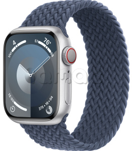 Купить Apple Watch Series 9 // 45мм GPS+Cellular // Корпус из алюминия серебристого  цвета, плетёный монобраслет цвета "штормовой синий"