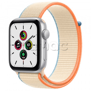 Купить Apple Watch SE // 44мм GPS // Корпус из алюминия серебристого цвета, спортивный браслет кремового цвета (2020)