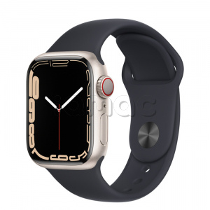 Купить Apple Watch Series 7 // 41мм GPS + Cellular // Корпус из алюминия цвета «сияющая звезда», спортивный ремешок цвета «тёмная ночь»