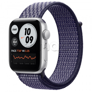 Купить Apple Watch SE // 44мм GPS // Корпус из алюминия серебристого цвета, спортивный браслет Nike светло-лилового цвета (2020)